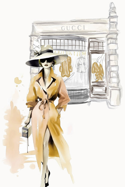 Yellow Stylish Lady with Hat Design Home Decor Premium Quality Poster Print Choose Your Sizes