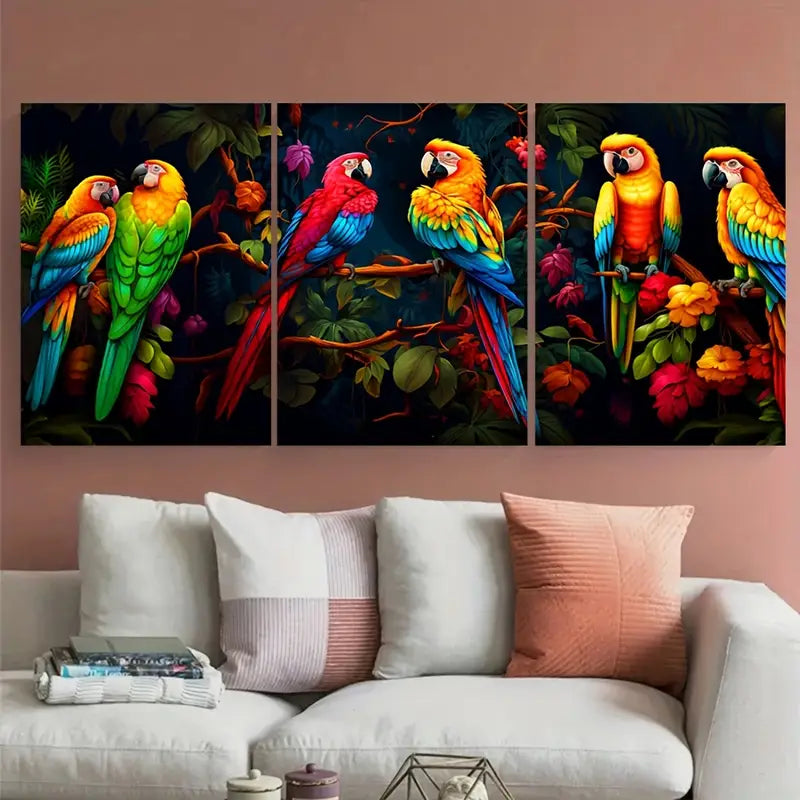3pcs Colorful Jungle Parrots Macaw Metal Print Ready to Hang Art