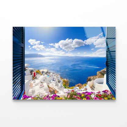 Coast of Santorini with Blue Sea Acrylic Glass Print Tempered Glass Wall Art 100% Made in Australia Ready to Hang