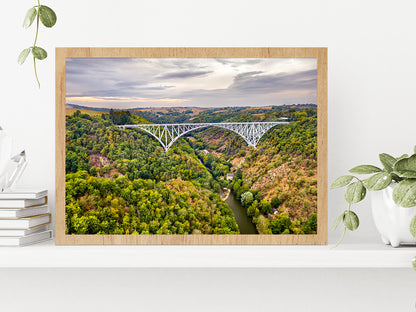 A Railway Bridge In Aveyron Glass Framed Wall Art, Ready to Hang Quality Print Without White Border Oak