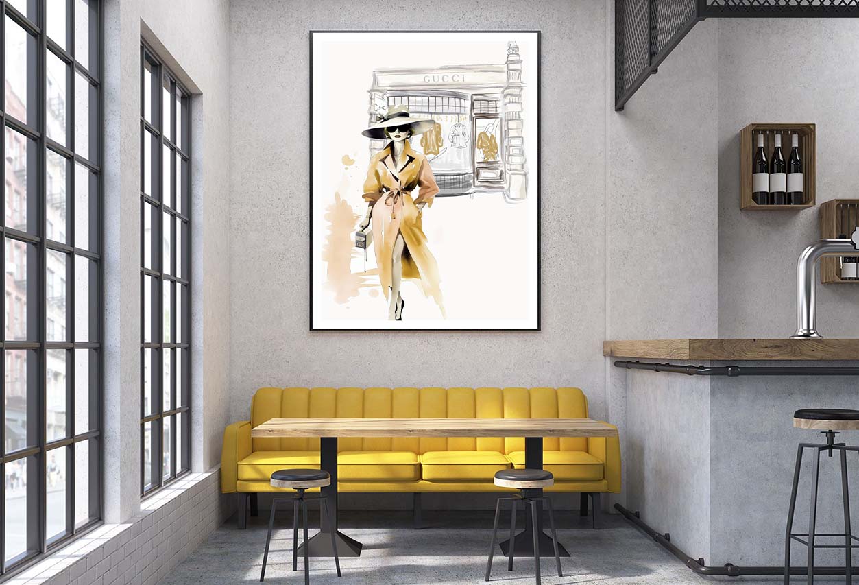 Yellow Stylish Lady with Hat Design Home Decor Premium Quality Poster Print Choose Your Sizes