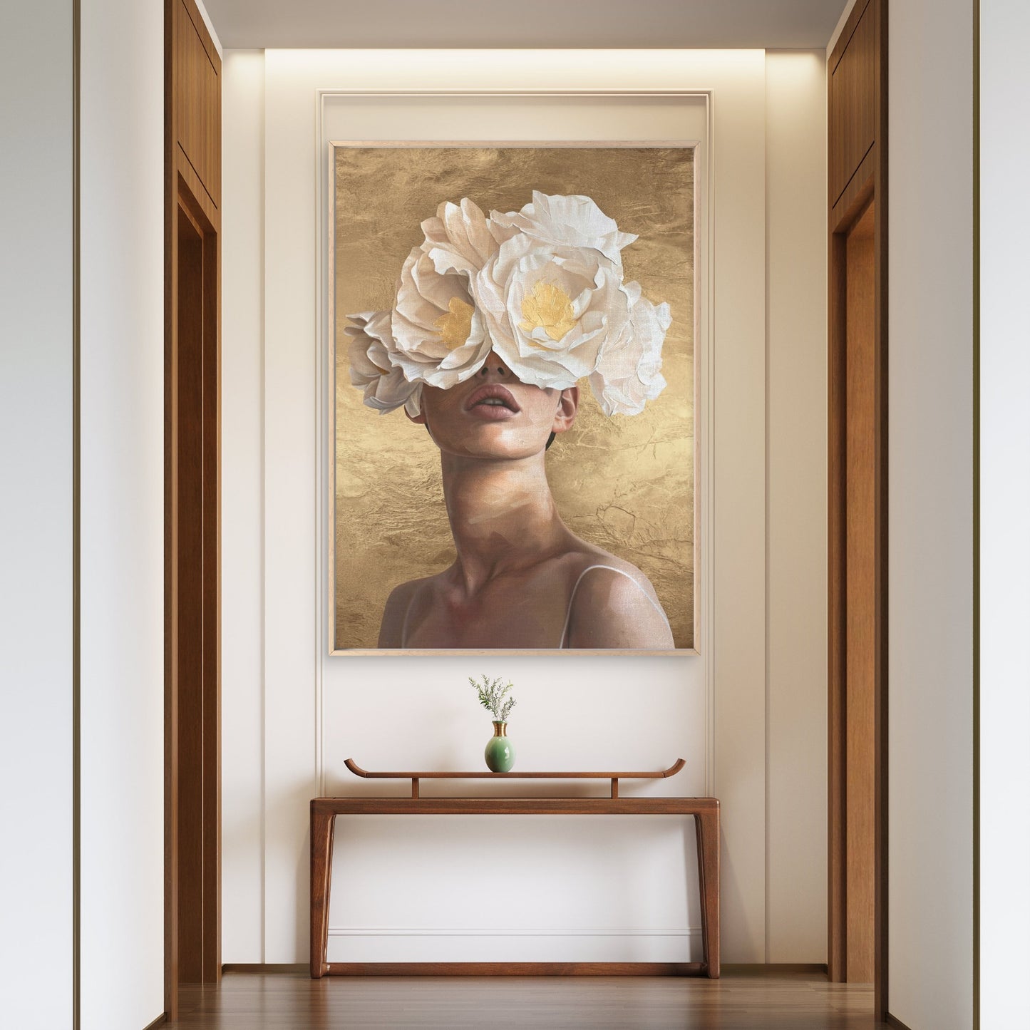 Gold White Floral Peony Woman Head Fashion Home Decor Premium Quality Poster Print Choose Your Sizes - Bella Home Decor