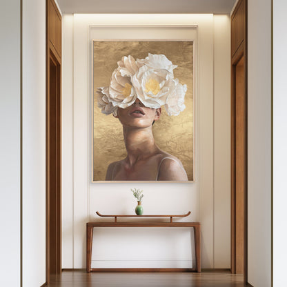 Gold White Floral Peony Woman Head Fashion Home Decor Premium Quality Poster Print Choose Your Sizes - Bella Home Decor