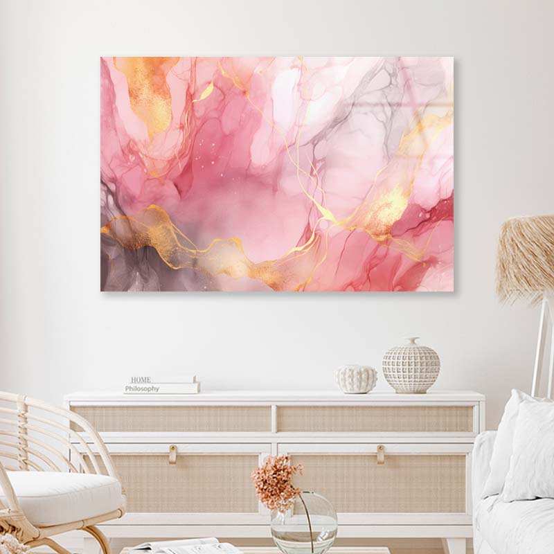 Pastel Alcohol Pink Marble Acrylic Glass Print Tempered Glass Wall Art 100% Made in Australia Ready to Hang