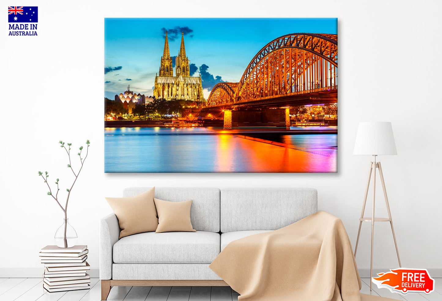 View On Cologne Cathedral and Hohenzollern Bridge, Germany Wall Art Decor 100% Australian Made