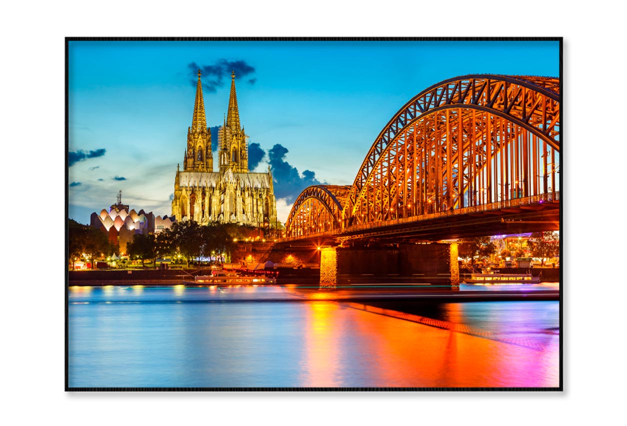 View On Cologne Cathedral and Hohenzollern Bridge, Germany Home Decor Premium Quality Poster Print Choose Your Sizes