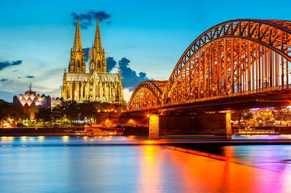 View On Cologne Cathedral and Hohenzollern Bridge, Germany Wall Art Decor 100% Australian Made