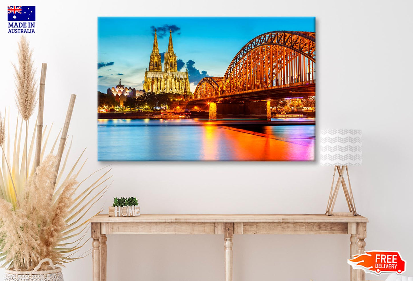 View On Cologne Cathedral and Hohenzollern Bridge, Germany Wall Art Decor 100% Australian Made