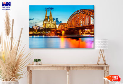 View On Cologne Cathedral and Hohenzollern Bridge, Germany Wall Art Decor 100% Australian Made