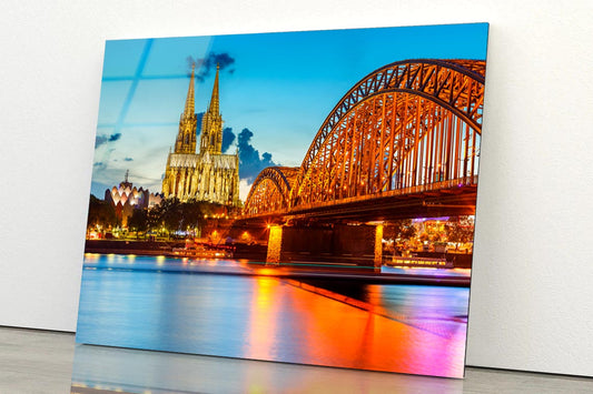 View On Cologne Cathedral and Hohenzollern Bridge, Germany Acrylic Glass Print Tempered Glass Wall Art 100% Made in Australia Ready to Hang