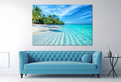 Tropical Sea Waves with Palm Trees  Wall Art Decor 100% Australian Made