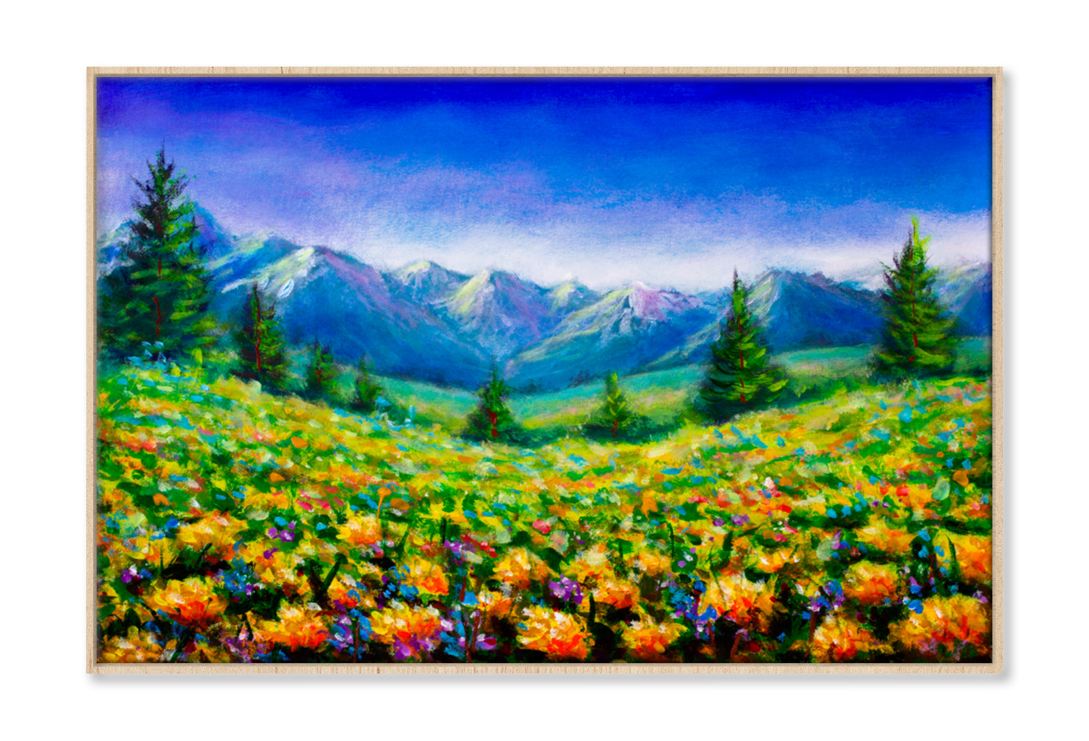 Rural Flowers Fields Near Mountains Oil Painting Wall Art Limited Edition High Quality Print Canvas Box Framed Natural