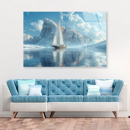 Sailing Boat on the Sea with Mountains View Acrylic Glass Print Tempered Glass Wall Art 100% Made in Australia Ready to Hang