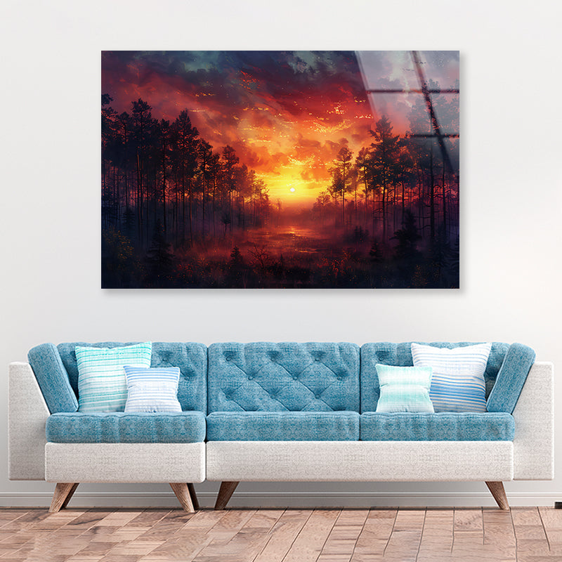 Sunset on the River with Trees Acrylic Glass Print Tempered Glass Wall Art 100% Made in Australia Ready to Hang