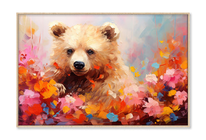 Bear in Blossom Flowers Abstract Oil Painting Wall Art Limited Edition High Quality Print Canvas Box Framed Natural