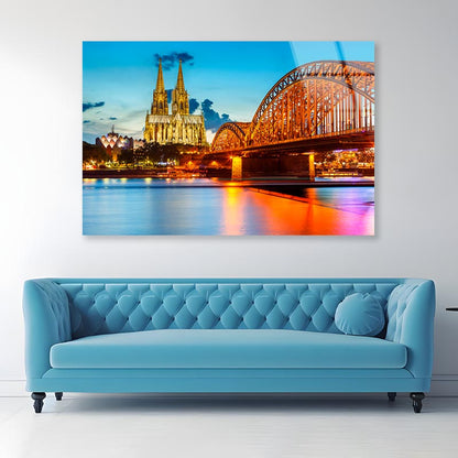 View On Cologne Cathedral and Hohenzollern Bridge, Germany Acrylic Glass Print Tempered Glass Wall Art 100% Made in Australia Ready to Hang