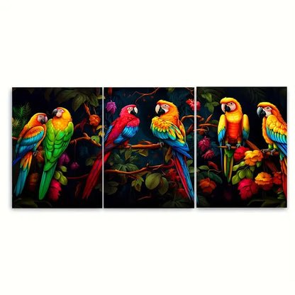 3pcs Colorful Jungle Parrots Macaw Metal Print Ready to Hang Art