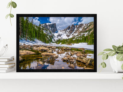 Hike To Dream Lake In Mountain Glass Framed Wall Art, Ready to Hang Quality Print Without White Border Black