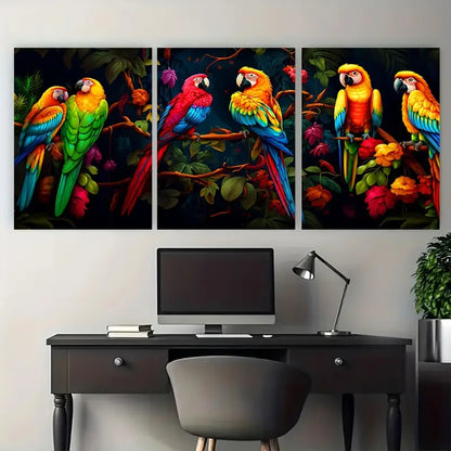 3pcs Colorful Jungle Parrots Macaw Metal Print Ready to Hang Art