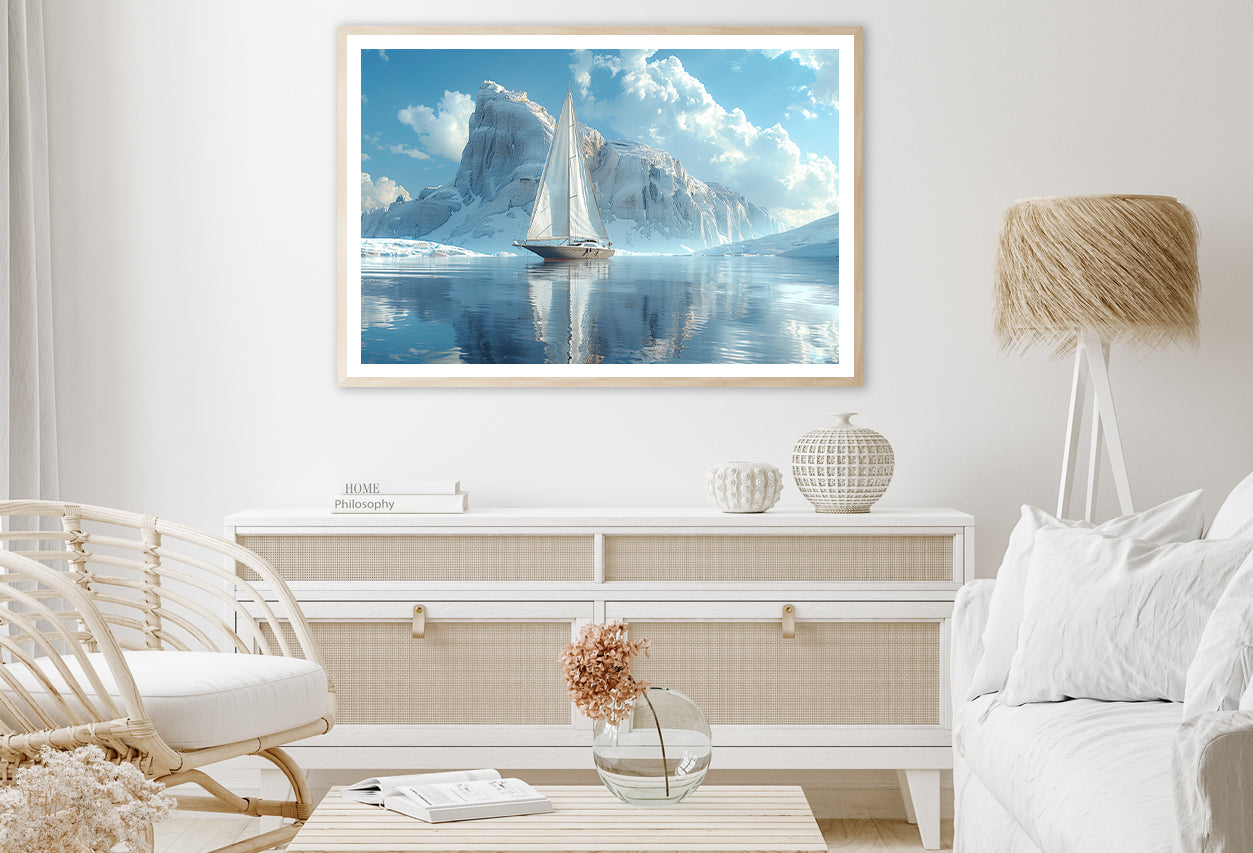 Sailing Boat on the Sea with Mountains View Home Decor Premium Quality Poster Print Choose Your Sizes