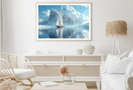 Sailing Boat on the Sea with Mountains View Home Decor Premium Quality Poster Print Choose Your Sizes