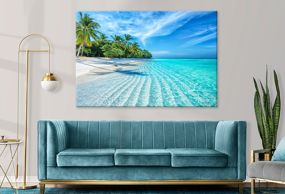 Tropical Sea Waves with Palm Trees  Wall Art Decor 100% Australian Made