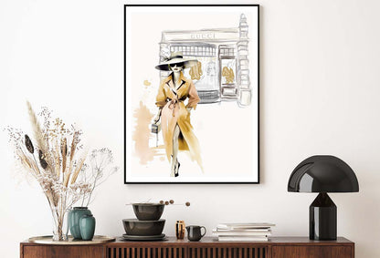 Yellow Stylish Lady with Hat Design Home Decor Premium Quality Poster Print Choose Your Sizes