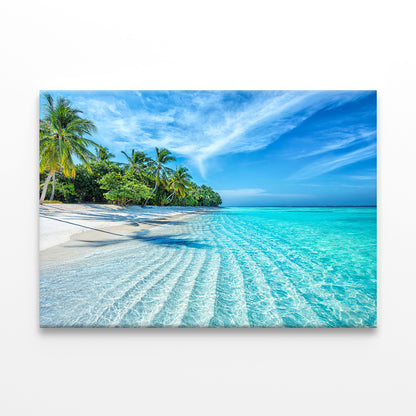 Tropical Sea Waves with Palm Trees  Wall Art Decor 100% Australian Made