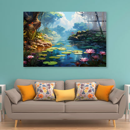 View of Pond with Lily Pads Acrylic Glass Print Tempered Glass Wall Art 100% Made in Australia Ready to Hang