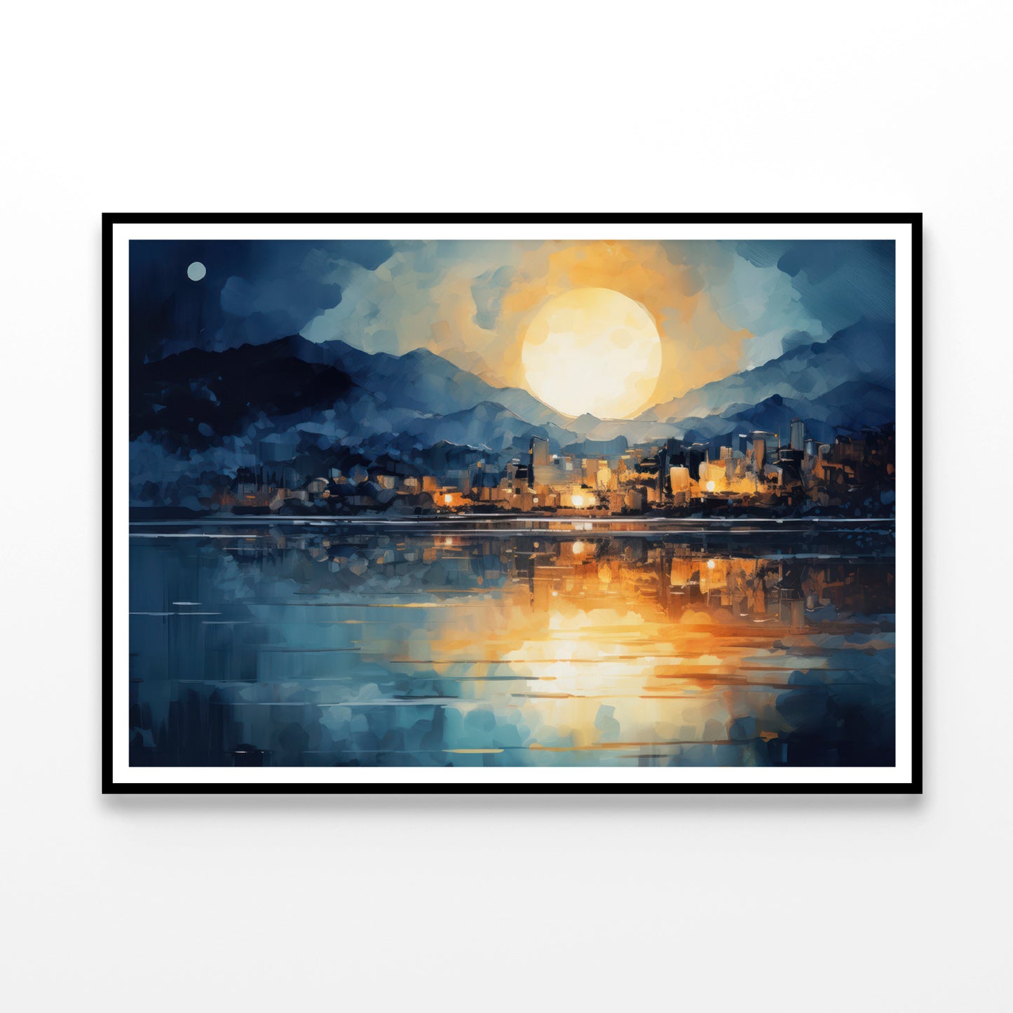 Painting Of a City with a Body of Water Home Decor Premium Quality Poster Print Choose Your Sizes