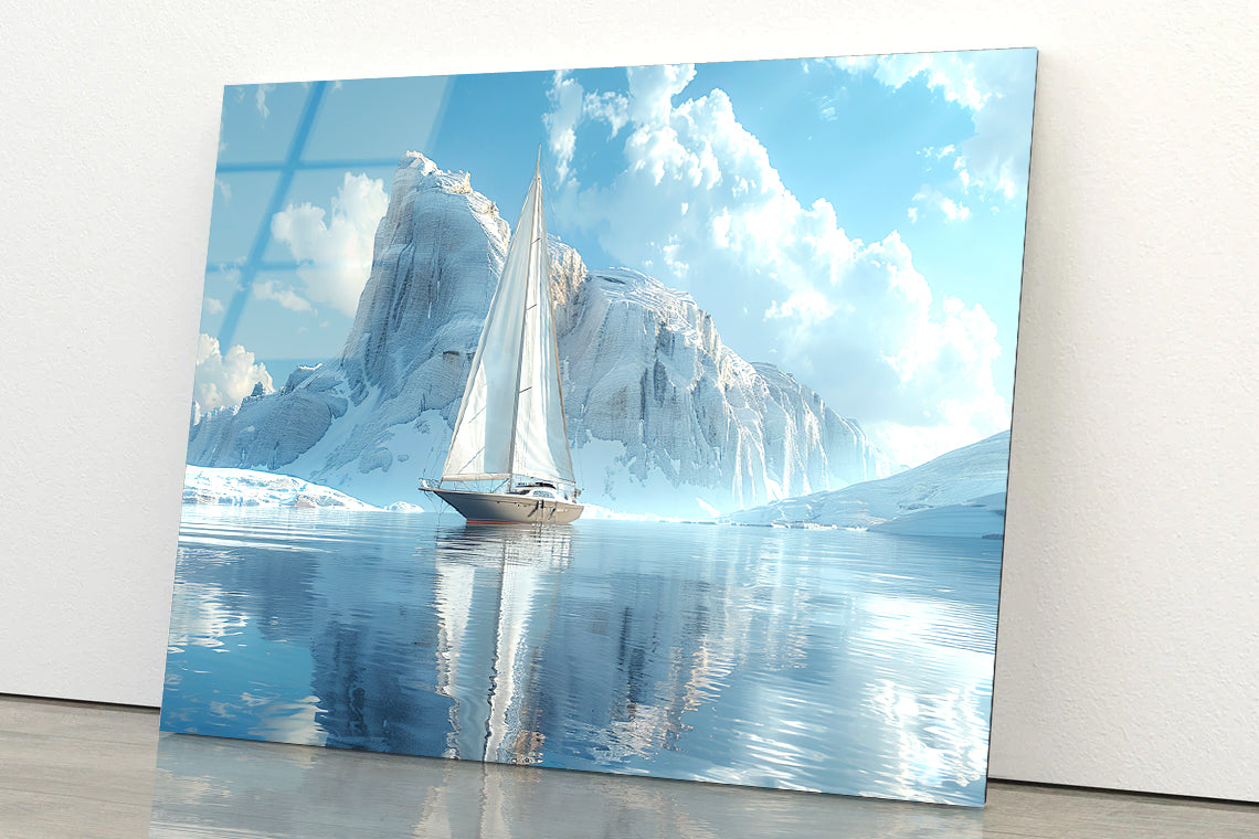 Sailing Boat on the Sea with Mountains View Acrylic Glass Print Tempered Glass Wall Art 100% Made in Australia Ready to Hang