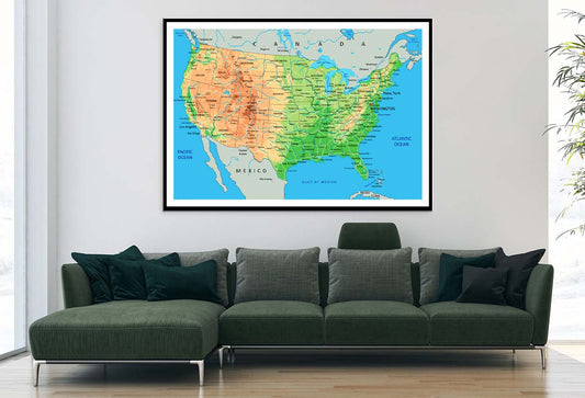 High Detailed USA Physical Map Home Decor Premium Quality Poster Print Choose Your Sizes