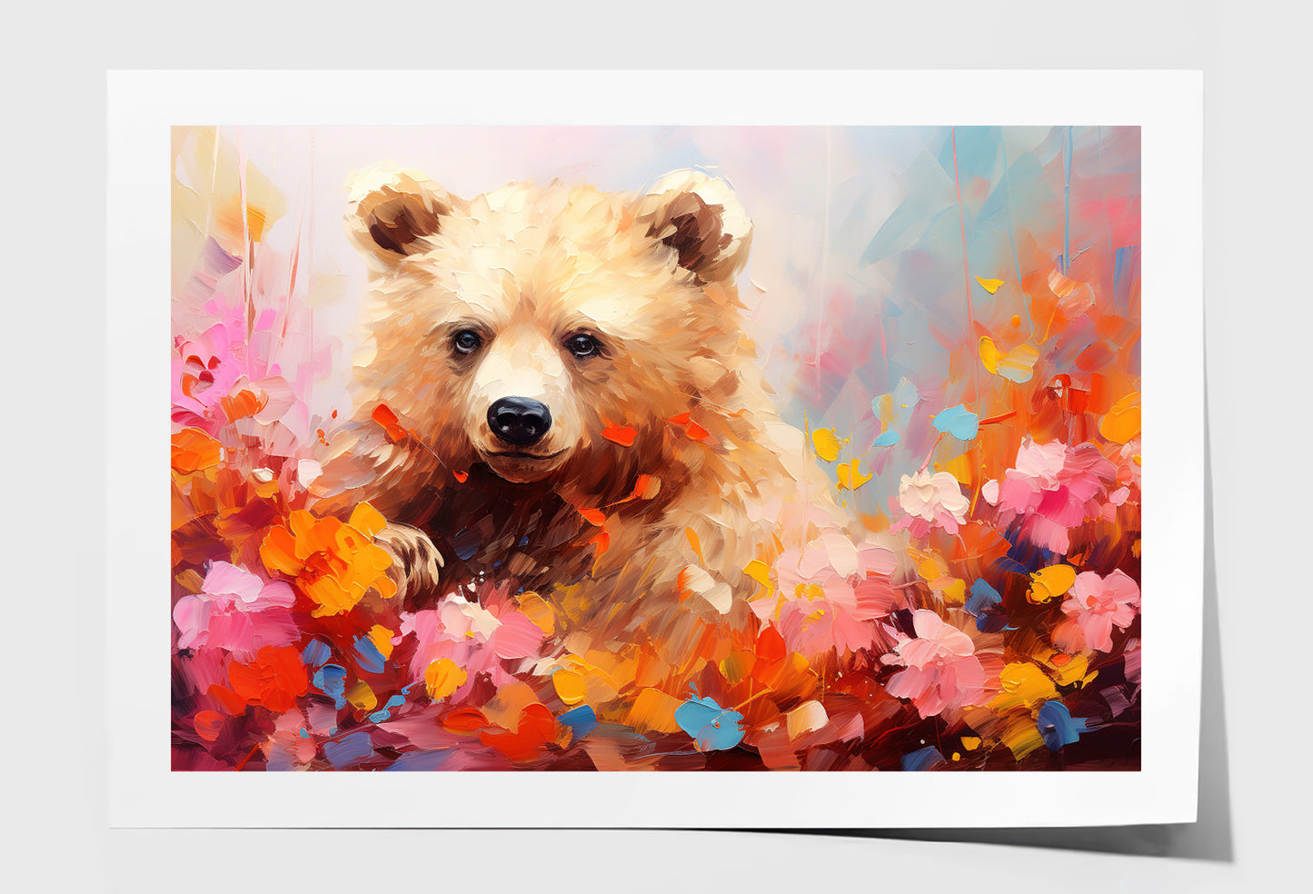 Bear in Blossom Flowers Abstract Oil Painting Wall Art Limited Edition High Quality Print Unframed Roll Canvas None