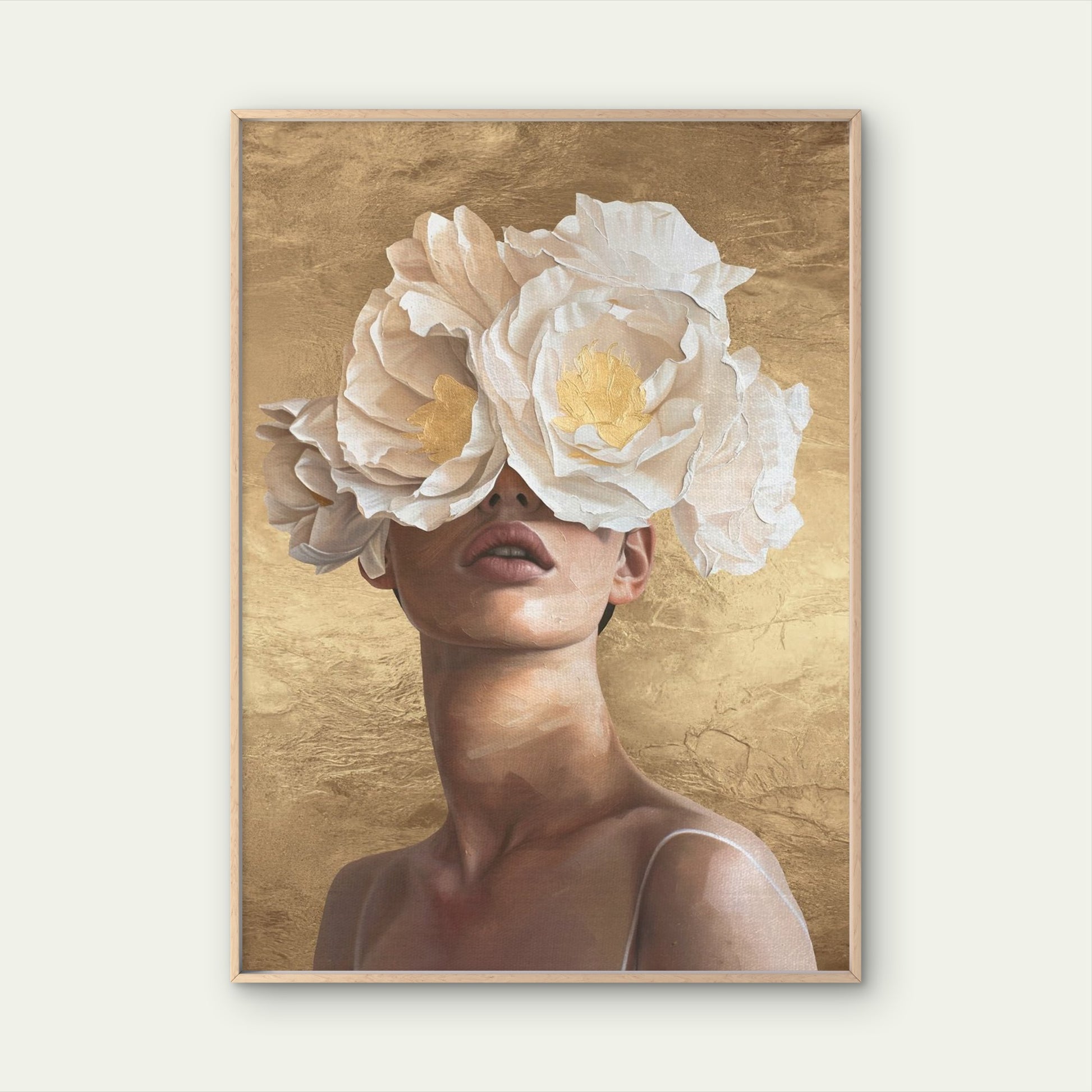 Gold White Floral Peony Woman Head Fashion Home Decor Premium Quality Poster Print Choose Your Sizes - Bella Home Decor