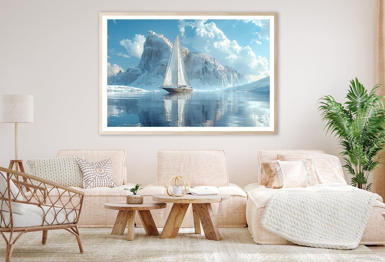 Sailing Boat on the Sea with Mountains View Home Decor Premium Quality Poster Print Choose Your Sizes