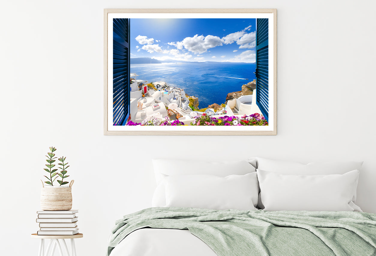 Coast of Santorini with Blue Sea Home Decor Premium Quality Poster Print Choose Your Sizes