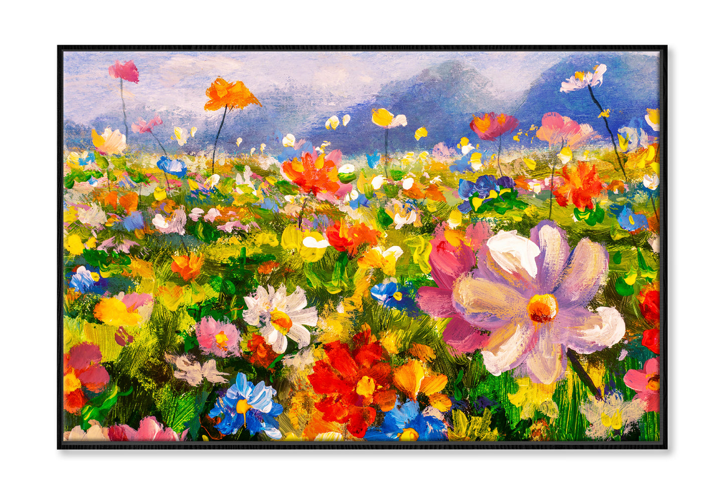 Landscape Colorful Flower Meadow Oil Painting Wall Art Limited Edition High Quality Print Canvas Box Framed Black