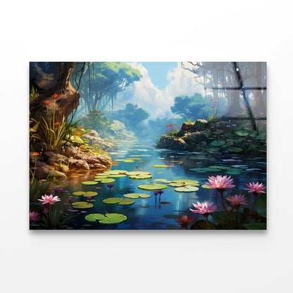 View of Pond with Lily Pads Acrylic Glass Print Tempered Glass Wall Art 100% Made in Australia Ready to Hang