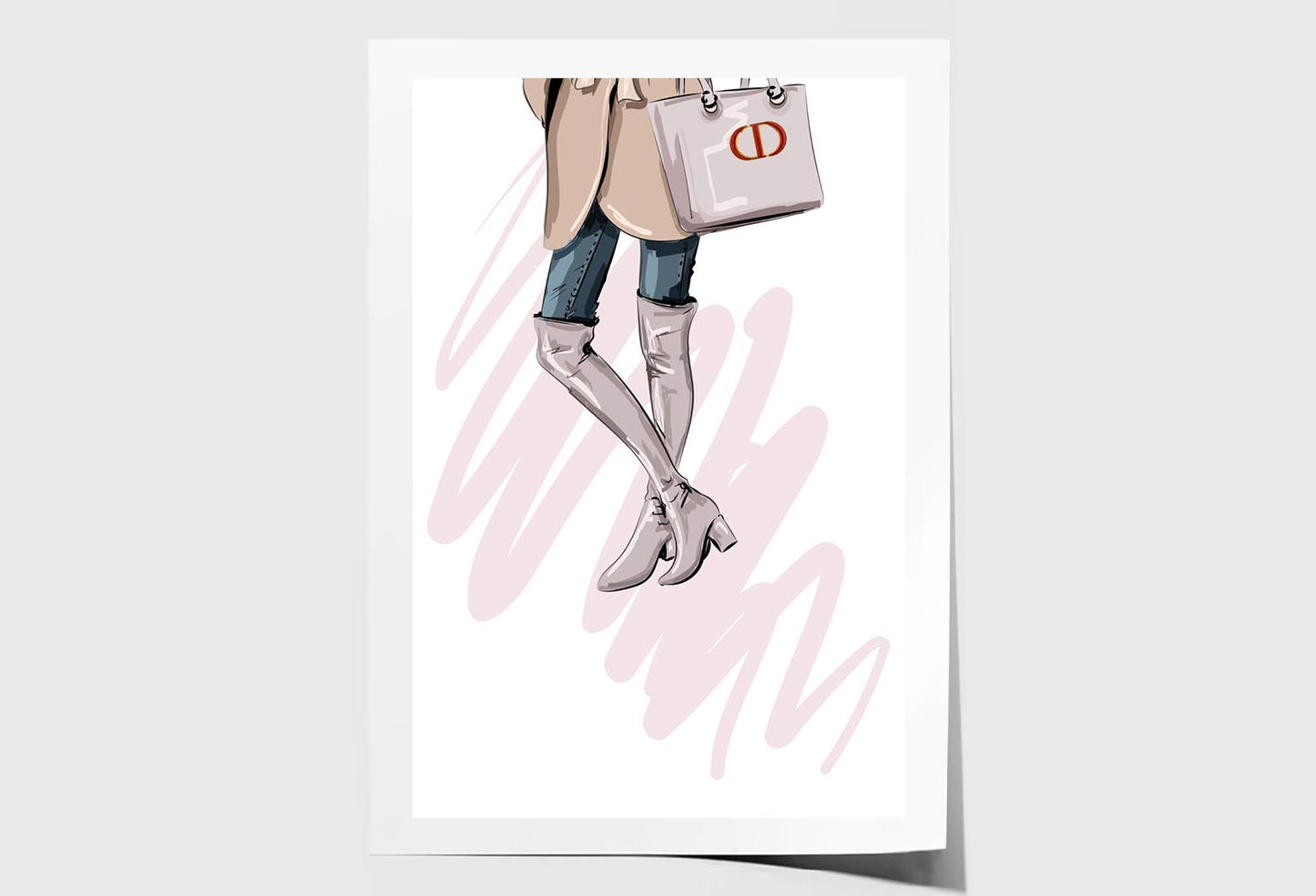 Elegant Pink Boots with Handbag Wall Art Limited Edition High Quality Print Unframed Roll Canvas None