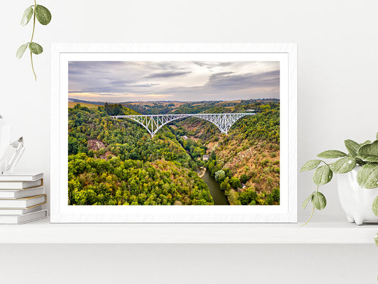 A Railway Bridge In Aveyron Glass Framed Wall Art, Ready to Hang Quality Print With White Border White