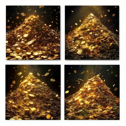 4pcs Golden And Silvery Treasur Wall Art Canvas Framed