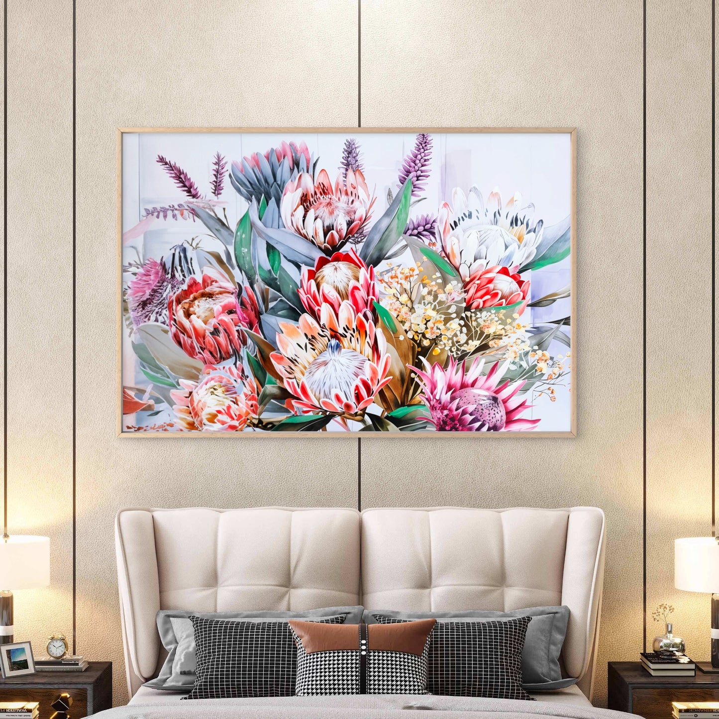 Neutral Protea Flowers Bouquet Close-Up Wall Art Decor 100% Australian Made