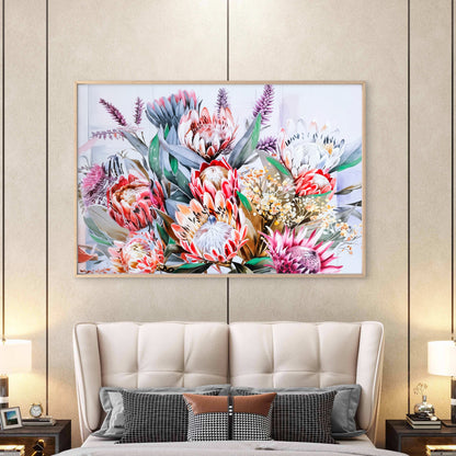 Neutral Protea Flowers Bouquet Close-Up Wall Art Decor 100% Australian Made