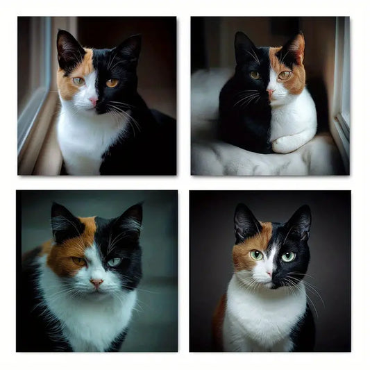 4pcs Black And White Fur Cat Wall Art Canvas Framed (Copy)