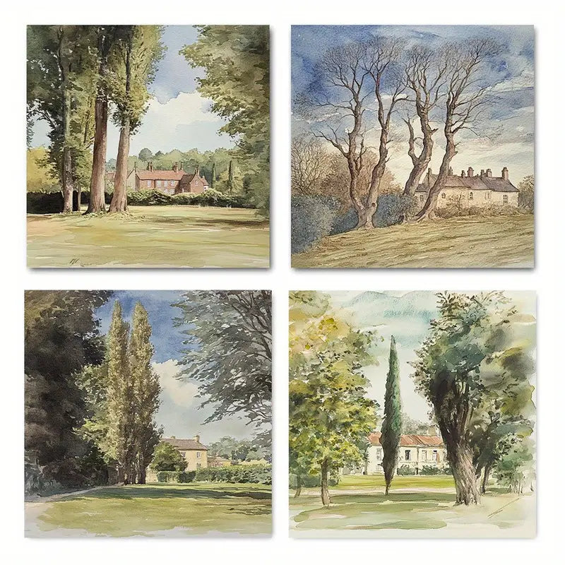 4pcs Kensington Gardens Watercolor GW  Wall Art Canvas Framed