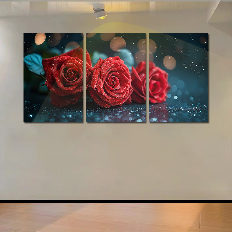3pcs Book with Red Roses Wall Art Set Canvas Framed 40x60cm - High Quality Print 100% Australian Made Wall Canvas Ready to Hang