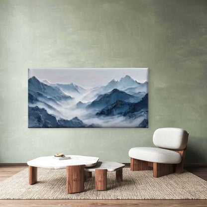 Misty Blue Mountain Landscape Wall Art Canvas Office Home Room Framed 120x60cm