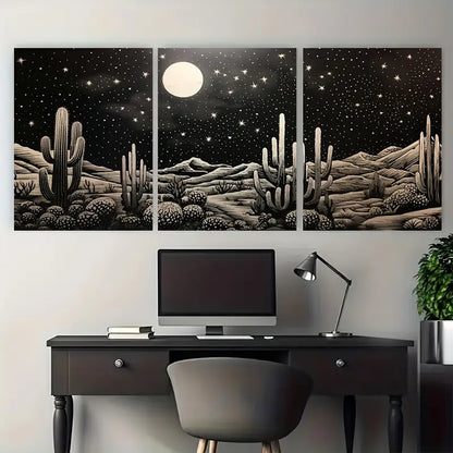 3pcs Desert Starry Night Cactus Moon Metal Print Ready to Hang Art