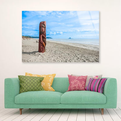 Driftwood Totem on Dunes at Ohope, Bay Off Plenty, New Zealand Acrylic Glass Print Tempered Glass Wall Art 100% Made in Australia Ready to Hang