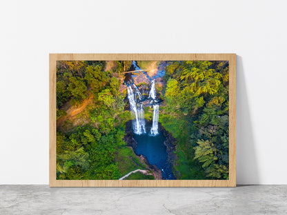 Gneuang Waterfall In Deep Forest Glass Framed Wall Art, Ready to Hang Quality Print Without White Border Oak